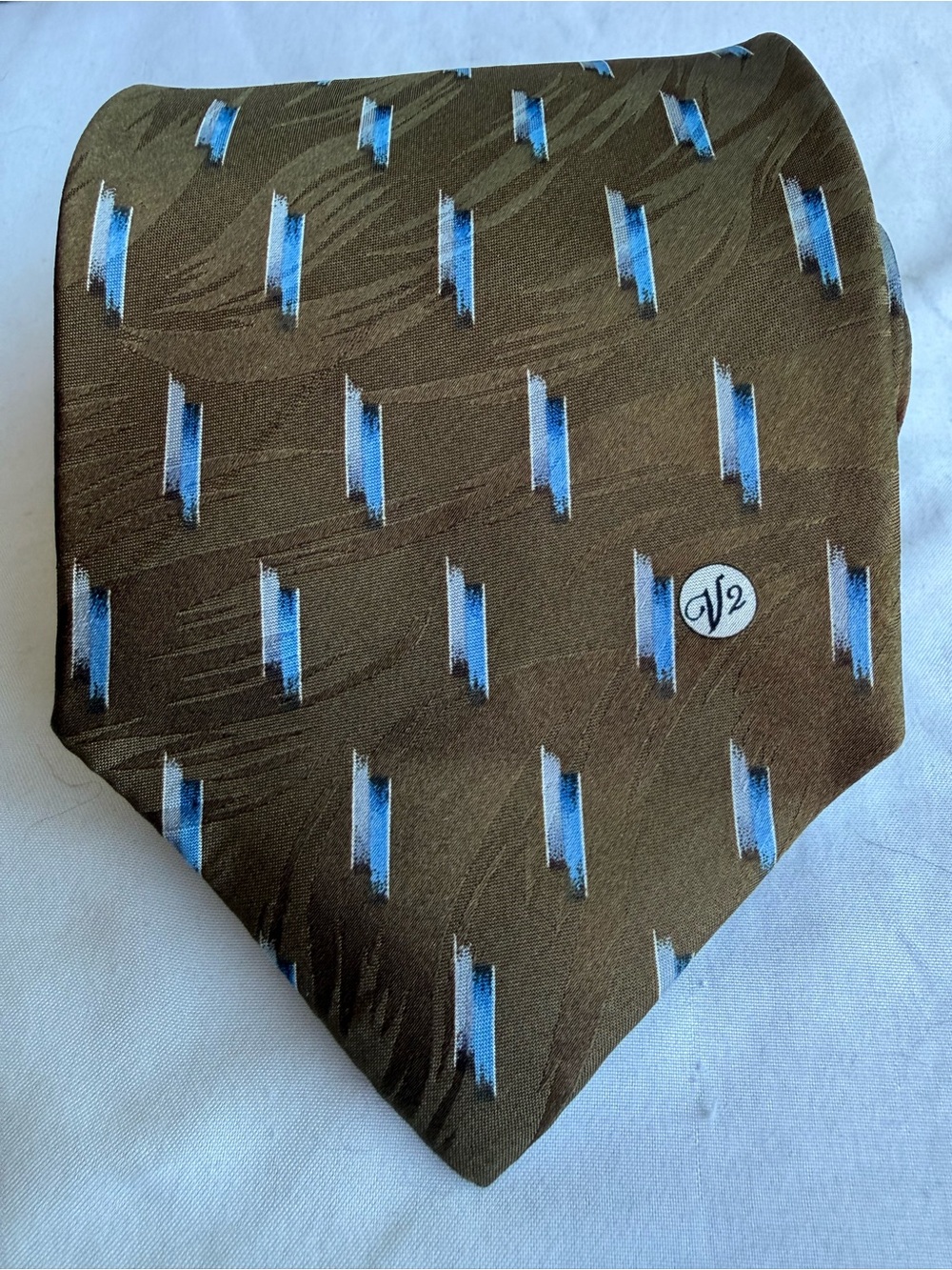 Versace Classic V2 Brown Patterned Silk Tie with Blue Accents